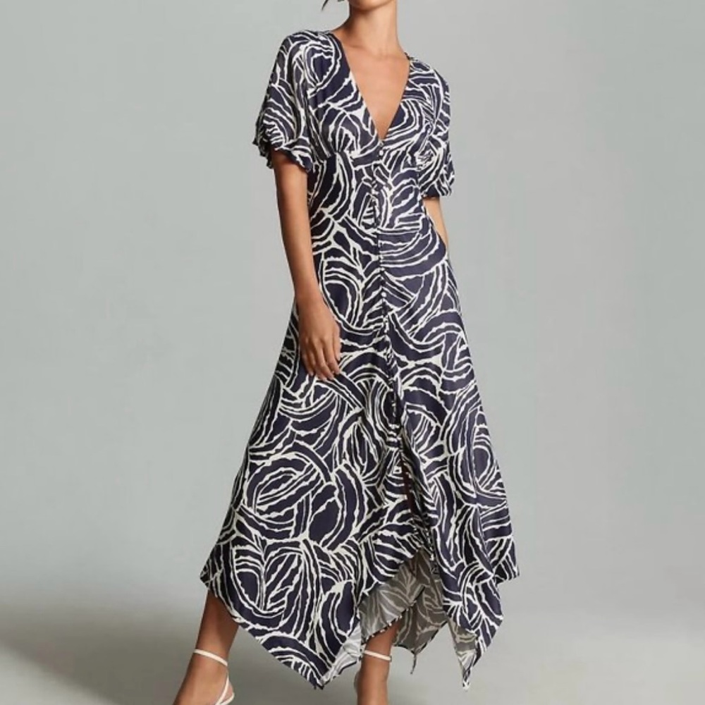 Anthropologie Asymmetrical Navy and Cream Dress